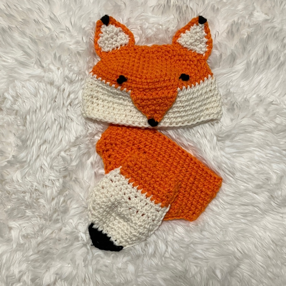 Fox-Themed Orange and White Kids Hat and diaper cover Set